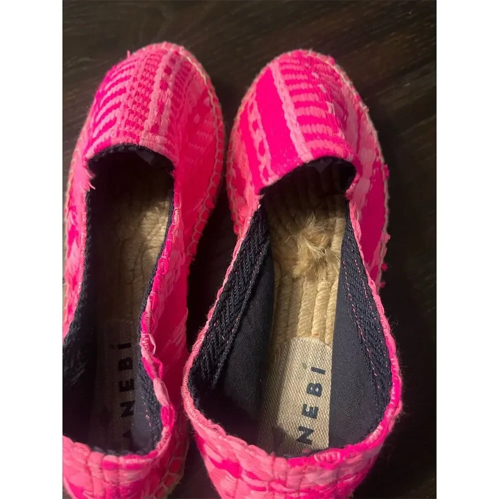 Manebi Made In‎ Spain Women's Pink Espadrille Flats Slip-On Casual Shoes New